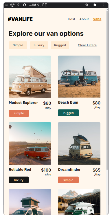 Mark_McCoder's tweet image. Day 26 - 28 :
I was happy to learn about lazy loading routes and images, and code splitting. I applied it to the Vanlife site. I applied more concepts of react-router also.
Check out the site here: mark-vanlife.netlify.app
#100DaysOfCode #React
@netlify @scrimba