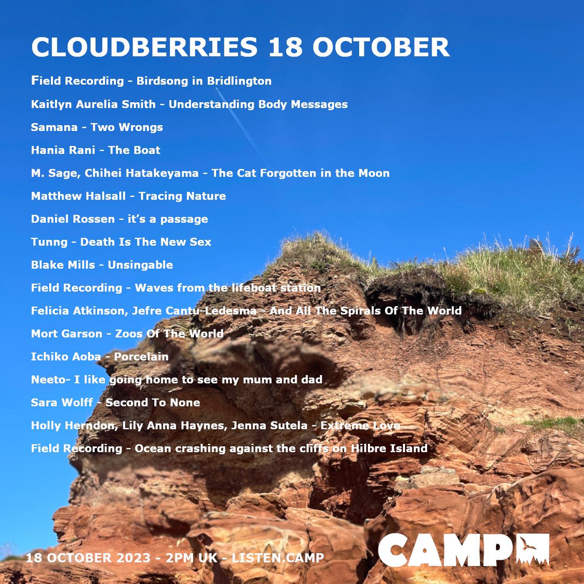 The next episode of cloudberries goes live in an hour! 🔆 featuring a few of my own field recordings, recorded in Bridlington and Hilbre Island. @listen_camp @camp_fr