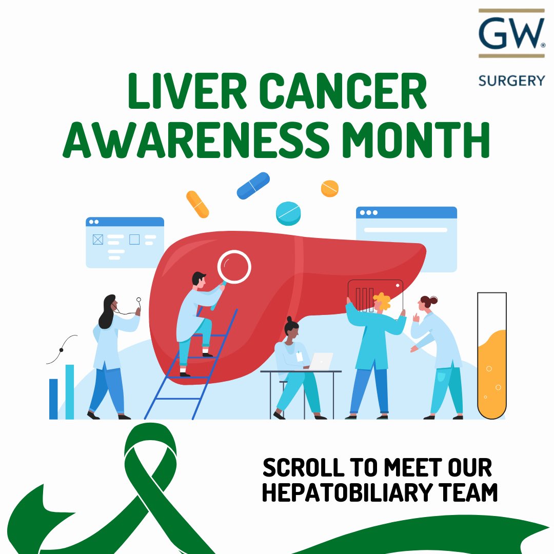 GWSurgery's tweet photo. (1/2) Highlighting our liver surgeons/transplant team for Liver Cancer Awareness Month! 💚 Scroll to learn more about the team #livercancer #liversurgery #liver #livertransplant https://t.co/MagOr9M16T