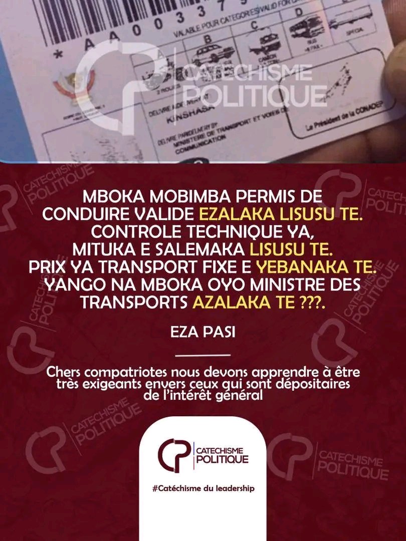 Chers compatriotes nous devons apprendre à être très exigeants envers ceux qui sont dépositaires de l'intérêt général.
#catéchisme politique
#catéchisme du leadership
<a href="/GBaruani01/">Glody Baruani</a> 
<a href="/lofoliemmanuel/">Emmanuel LOFOLI</a> 
@VandyKhen 
@JR44688259