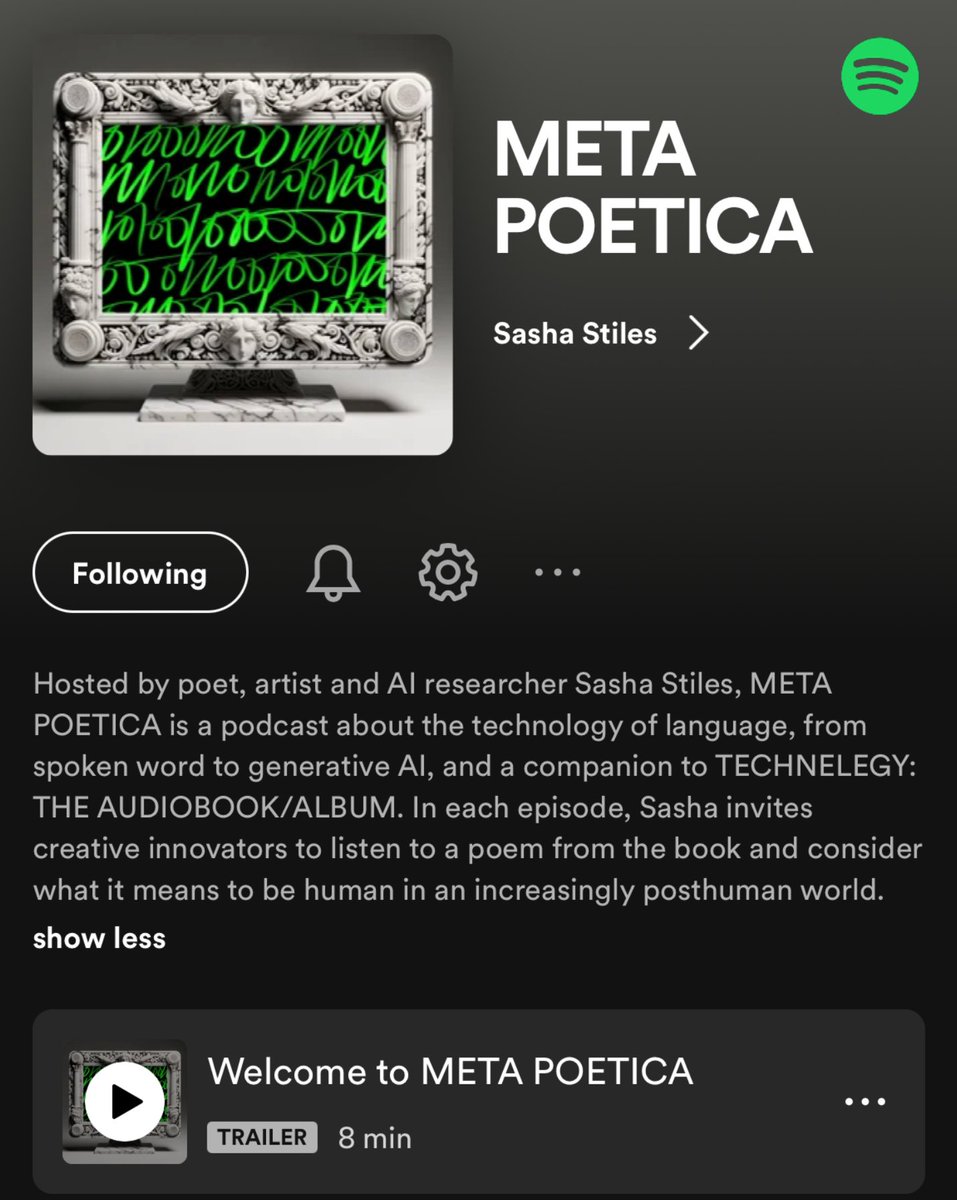 Speaking of spoken word... #METAPOETICA is a podcast about the technology of language and a companion to Technelegy: The Audiobook/Album (available on @spotify). Launching in November; for now, hope you enjoy the 8-minute intro/trailer. 💚