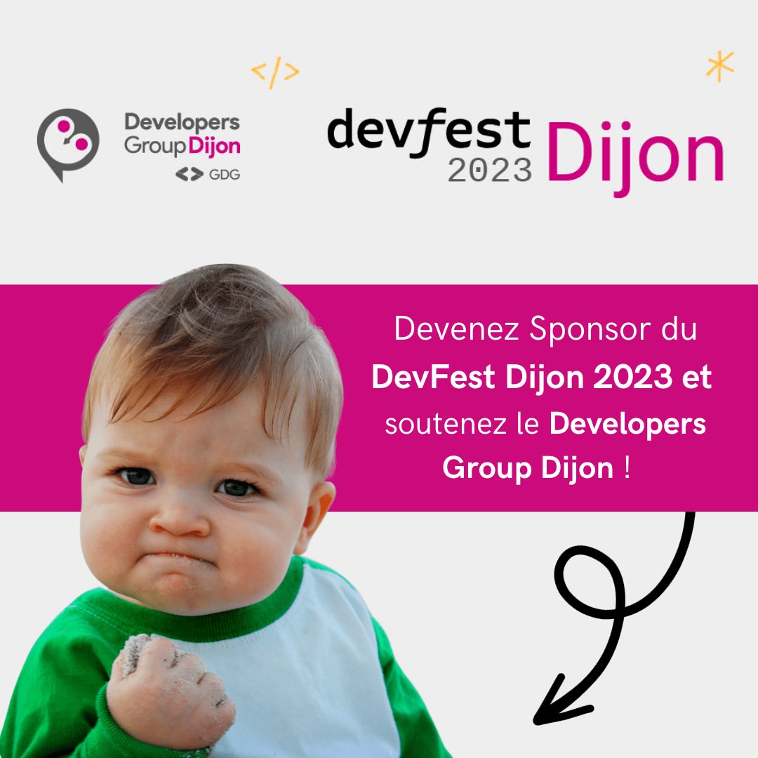 CaroChanlon's tweet photo. Le #Devfest Dijon 2023 approche à grands pas et l'équipe de bénévoles 😊 Developers Group Dijon est sur le pont pour organiser une super journée de conférences dédiée à la Tech' 🌟 Nous sommes à la recherche de sponsors et partenaires ! Contactez-nous ! https://t.co/AuOE0VsrHF https://t.co/x8jK1Zxyhx