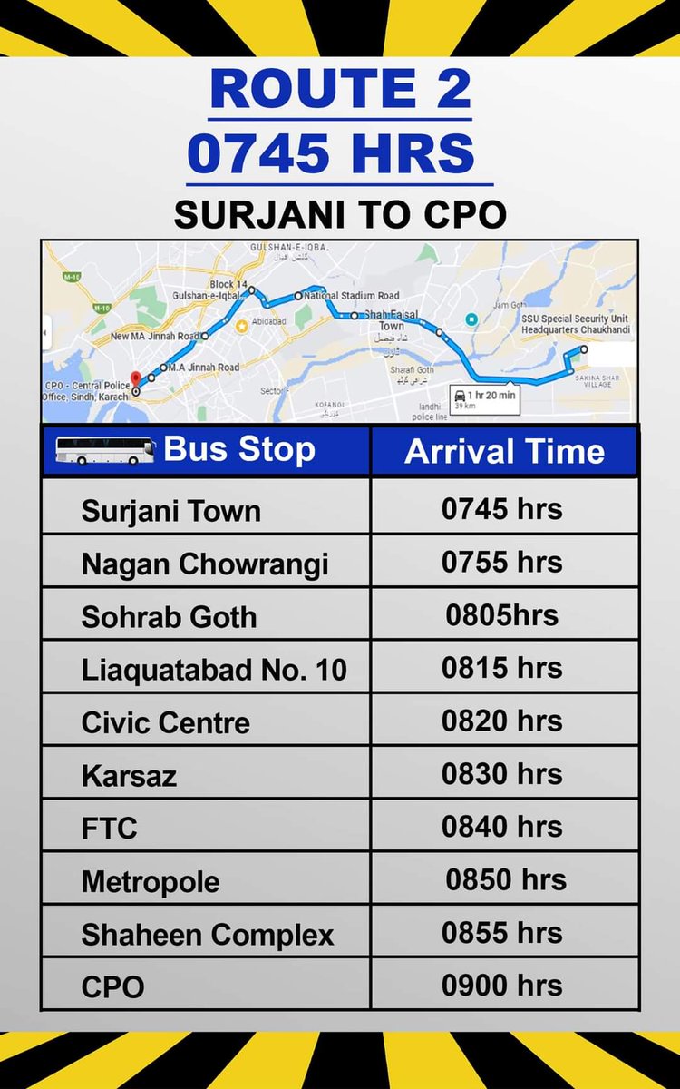 ssusindhpolice's tweet photo. Special 𝐒𝐡𝐮𝐭𝐭𝐥𝐞 𝐁𝐮𝐬 𝐒𝐞𝐫𝐯𝐢𝐜𝐞 for police personnel deputed in Karachi 🚎

• Routes 🛣️
• Timings 🕰️ 

#welfare #police #SindhPolice #KarachiPolice #Sindh #karachi #ssu #IGsindhPolice #digsecurity #shuttlebus #transport https://t.co/TOj4hJFoIy
