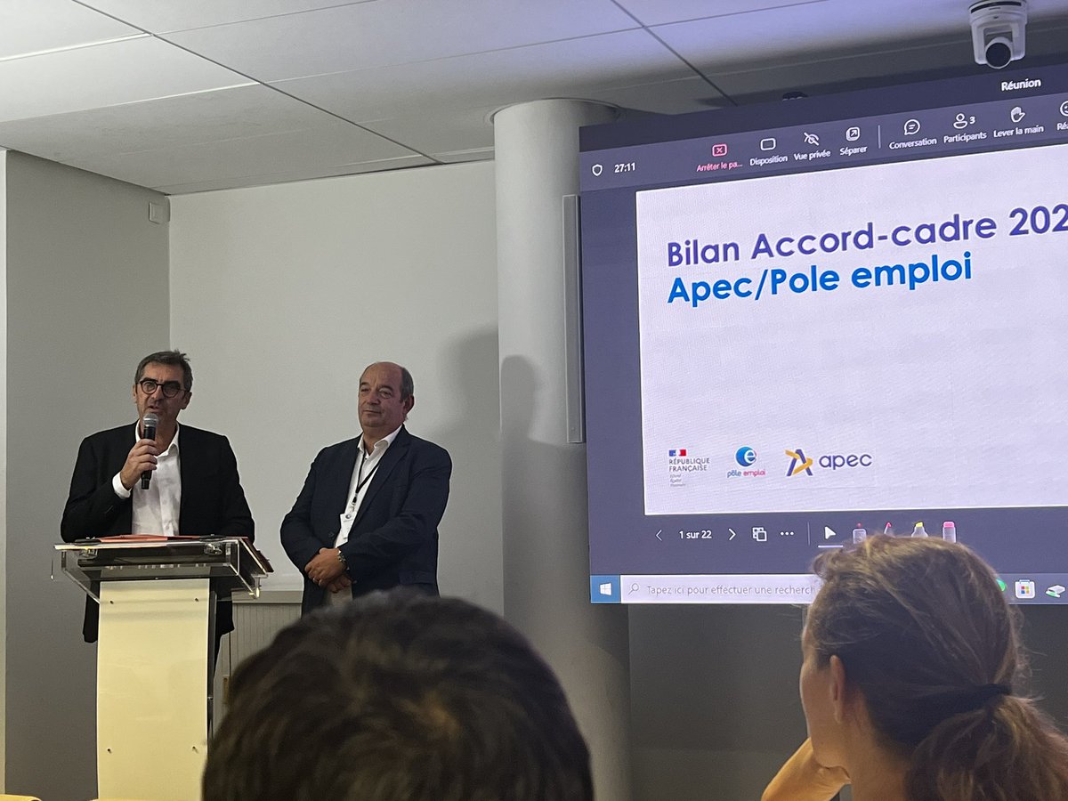 @pole_emploi et <a href="/Apecfr/">Apec.fr</a> pose le bilan partenariat de 2020 à 2023. De très belles actions menées dans l’intérêt des cadres demandeur d’emploi. Un renouvellement de cette convention est signée ce jour.
<a href="/GillesGateau/">Gilles Gateau ⚡</a> Jean Bassere