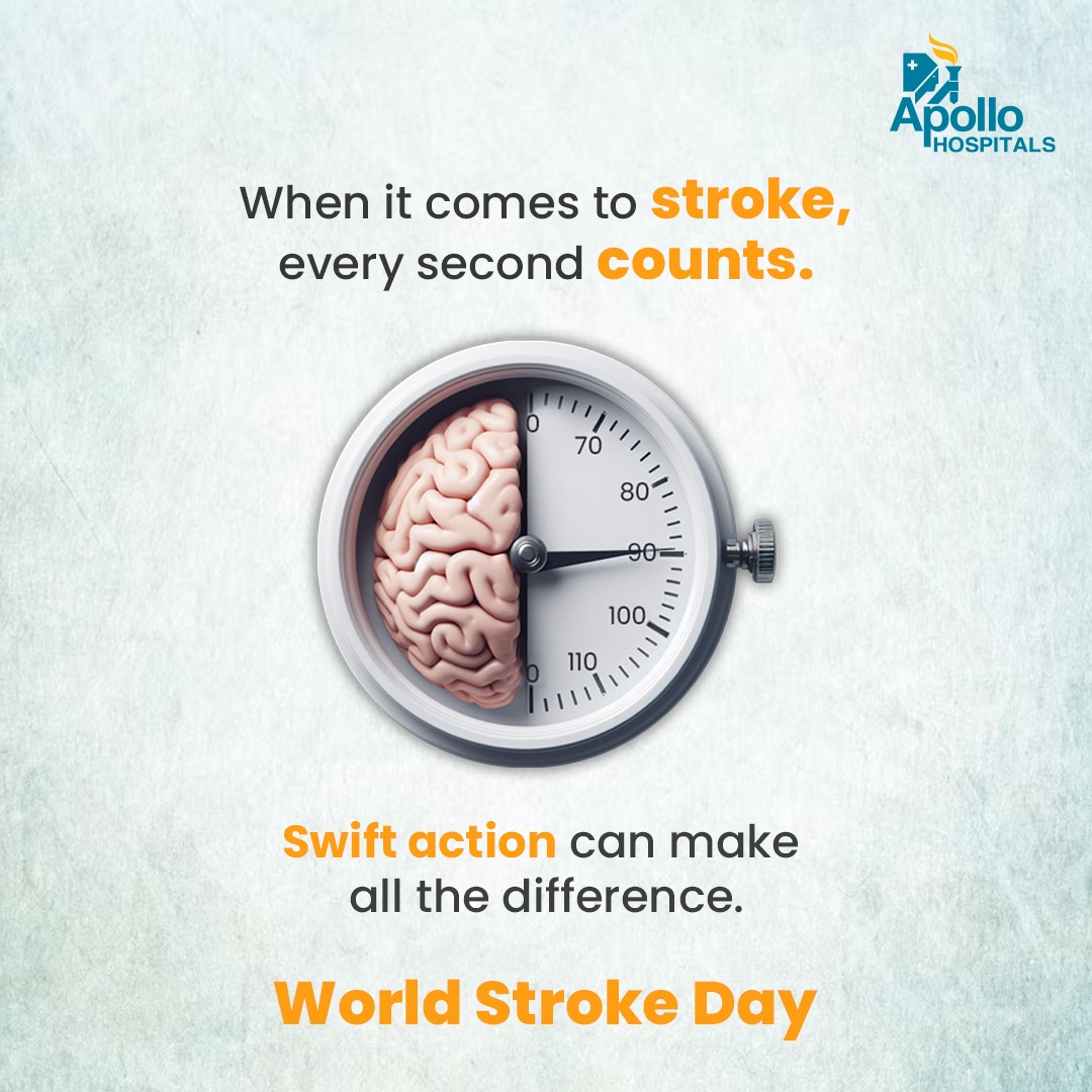 Every second matters when it comes to a stroke. Quick action can be the game-changer. Join us on World Stroke Day as we raise awareness about the importance of timely responses. #WorldStrokeDay #StrokeDay #Stroke #Healthcare #ApolloHospitals #ApolloBilaspur
