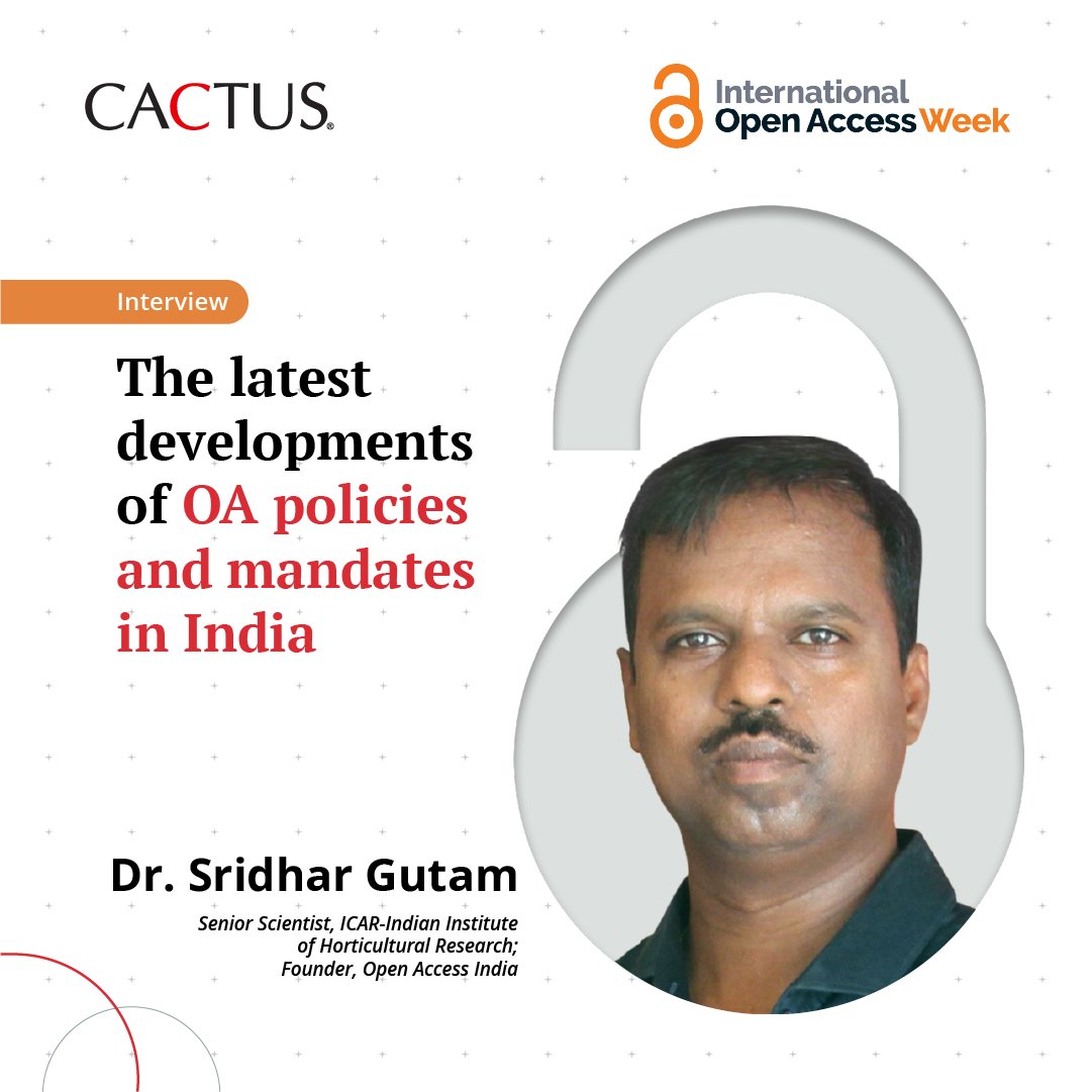 Cactusglobal's tweet image. This #OAWeek, dive into the heart of Open Access in India!🔓

Join our exclusive interview with @SridharGutam to explore the latest strides in OA policies &amp;amp; mandates.

Register now &amp;amp; secure your spot: bit.ly/3LNqylZ

#OpenAccessWeek2023 #AcademicPublishing #OpenResearch
