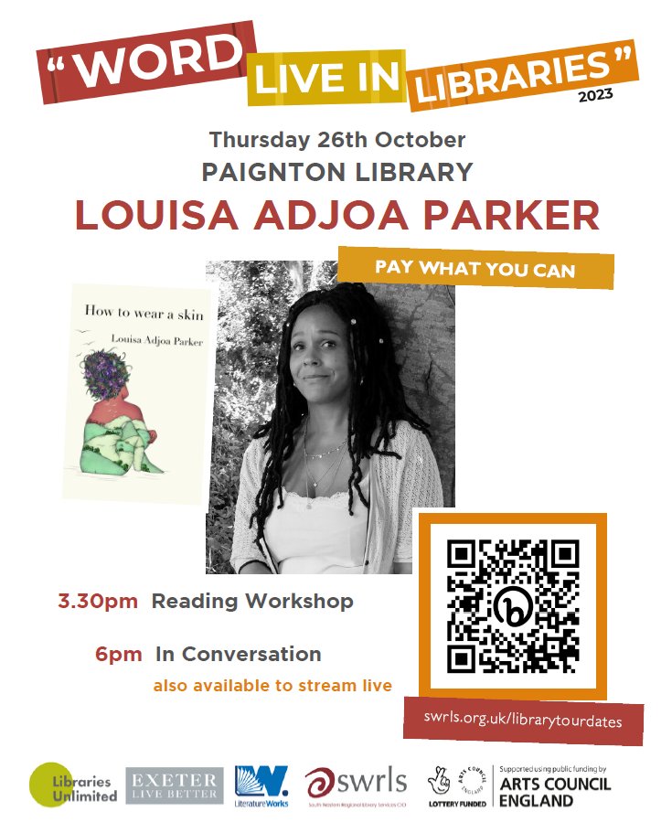 We still have spaces for 'Word Live in Libraries' Reading workshop and In conversation with the talented Louisa Adjoa Parker. This pay what you can event is open to all, book online at swrls.org.uk/librarytourdat…