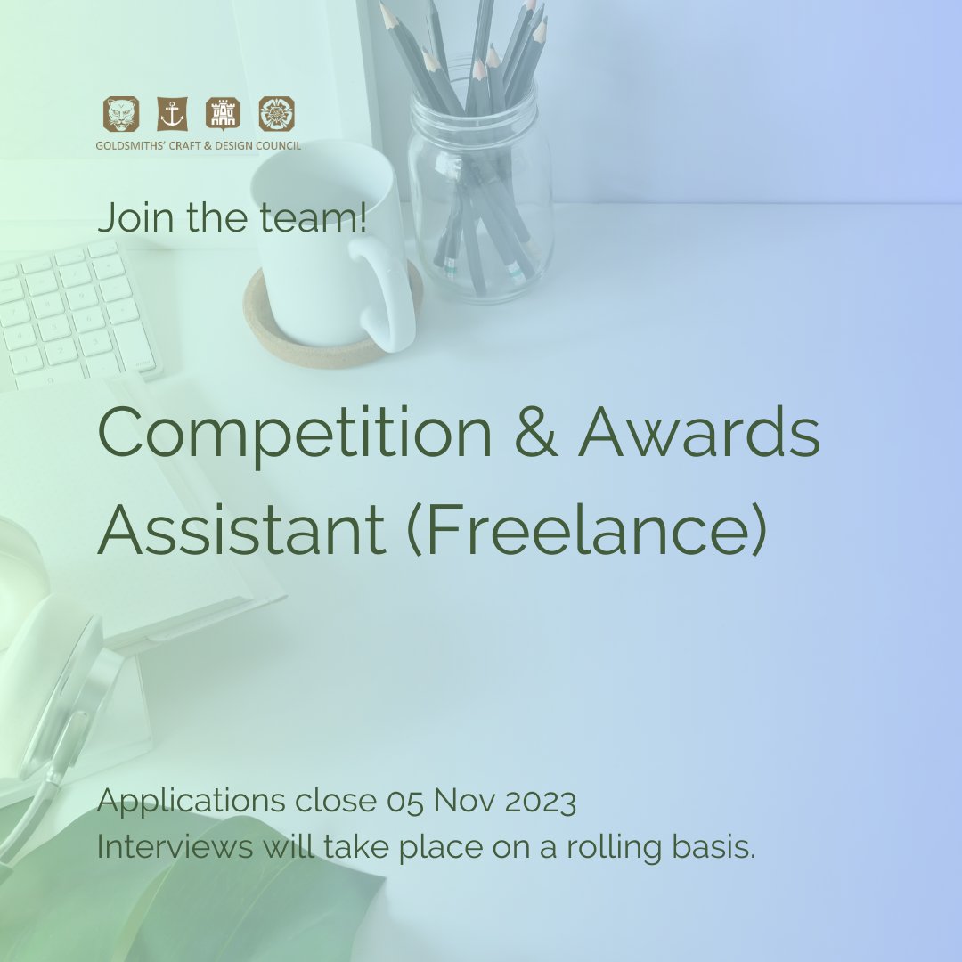 WE'RE HIRING! 💫

Competition &amp; Awards Assistant (Freelance)
2 .5 days per week (Jan – Mar)

Start Date: Immediate (remote training)

Location: London, U.K.

More about the role here: craftanddesigncouncil.org.uk/page-jobs/#

#GCDCAwards #GCDC2024 #jewelleryjobs #jewelleryindustry #hiring