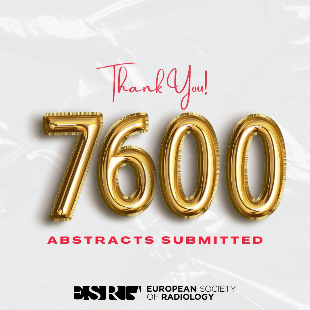 🌟 7,600 Abstracts Submitted for #ECR2024! 🌟 We're ecstatic to announce that during the main abstract phase, a whopping 7,600 abstracts poured in, marking a remarkable 14% increase from last year! 🚀📈