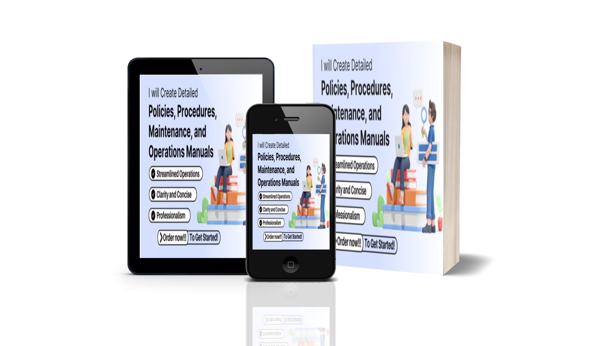 GbollyOla's tweet image. Streamline your operations with precision! I specialize in crafting comprehensive policies, procedures, maintenance, and operations manuals. Ensure your business runs like a well-oiled machine. #OperationsManuals #PolicyDevelopment #ProfessionalServices 
fiverr.com/s/8jldDE