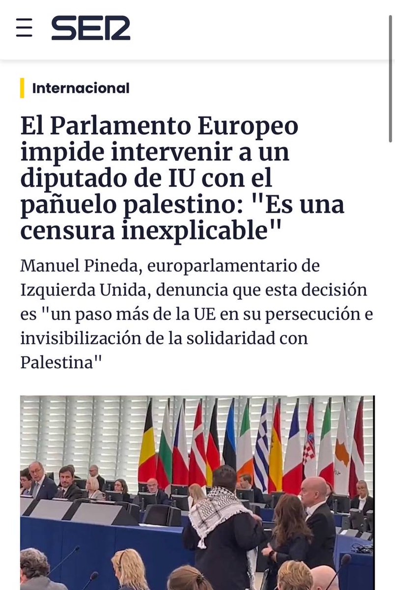 ManuPineda's tweet photo. 🔴🇵🇸 La censura no está solo en el Parlamento Europeo 🇪🇺. Twitter acaba de eliminar dos vídeos mios, entre ellos en el que me impedían intervenir en el debate sobre #Gaza con mi kufiya palestina.

El lobby sionista y sus tentáculos intentan silenciar la solidaridad con Palestina pero no podrán.

Este y el resto de mis vídeos están en mi canal de Telegram, os invito a descargarlos y compartirlos en vuestras redes. No pasarán.
https://t.co/xSOR1fYGvF