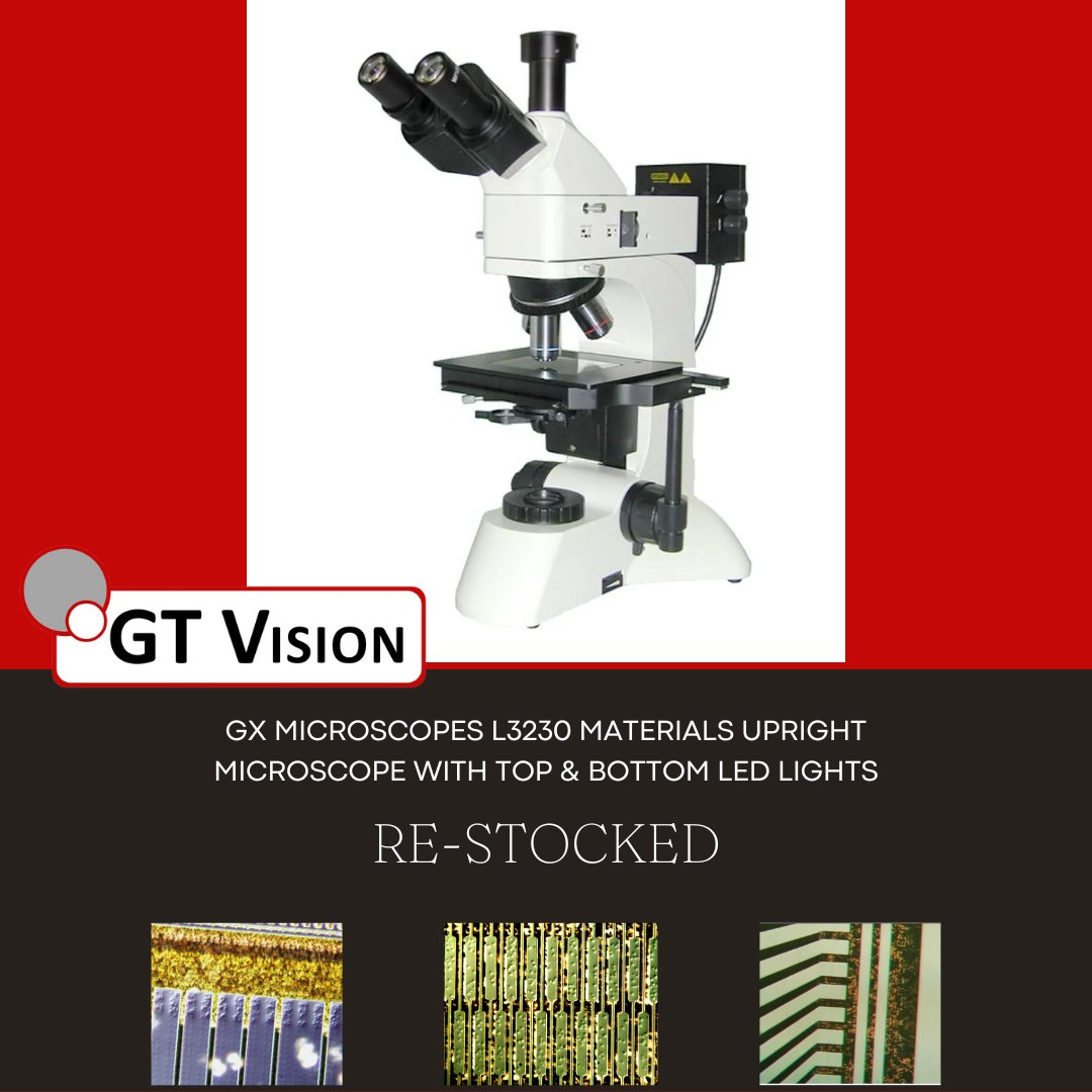 📣ALERT -  GX Microscope Restocked Item:
🔬L3230 Research Materials Upright Microscope, Reflected and Transmitted LED Illumination

🔗gtvision.co.uk/product/gxm-l3…

Contact us for more information:
📧sales@gtvision.co.uk
