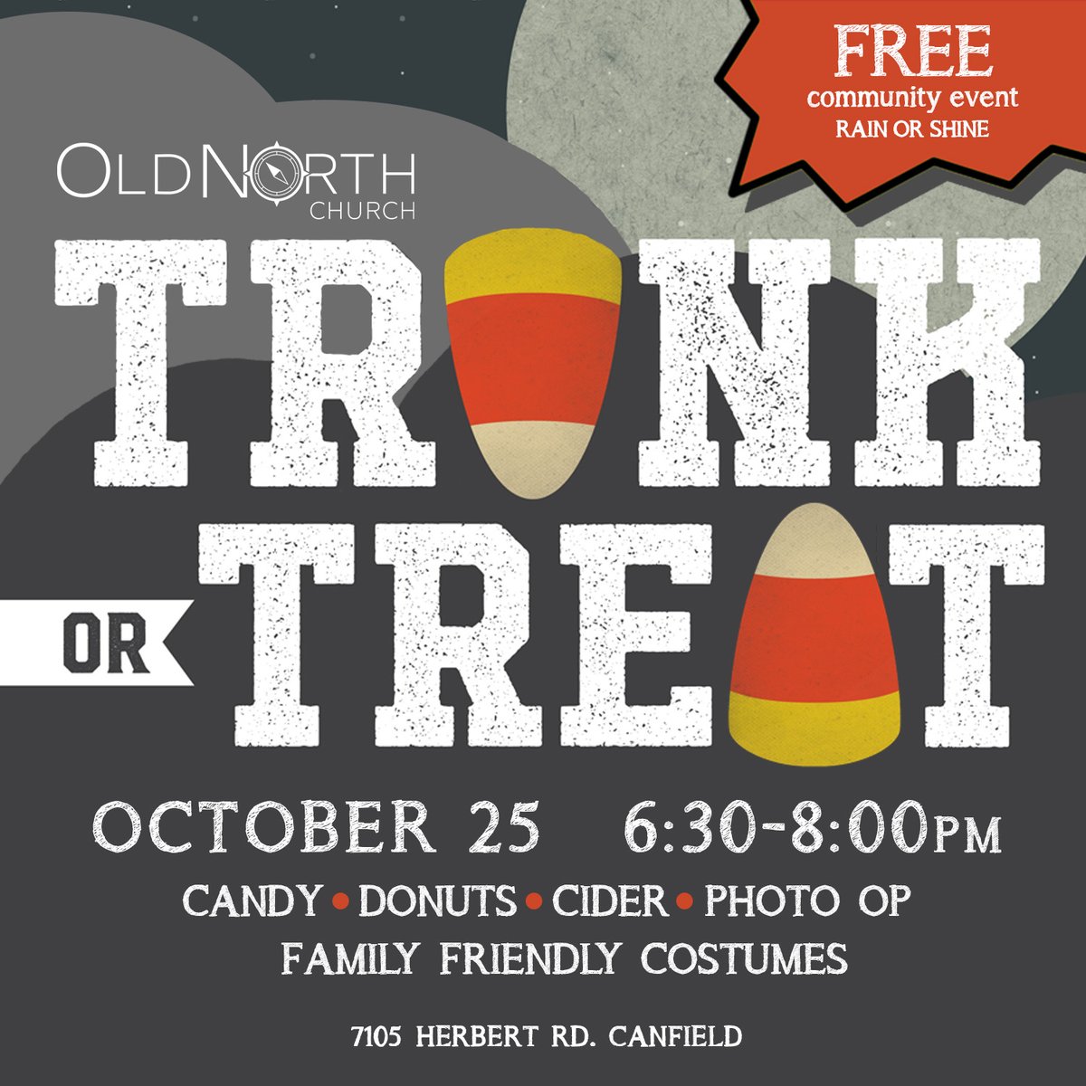 We still need more trunks! Sign-up here: oldnorthchurch.breezechms.com/form/dfc0ba7369
If you are unable to volunteer please consider donating candy (or chips, fruits snacks, pretzels, pencils or other tiny toys). Drop off in the big green bin on Wednesday or Sunday near Common Grounds.