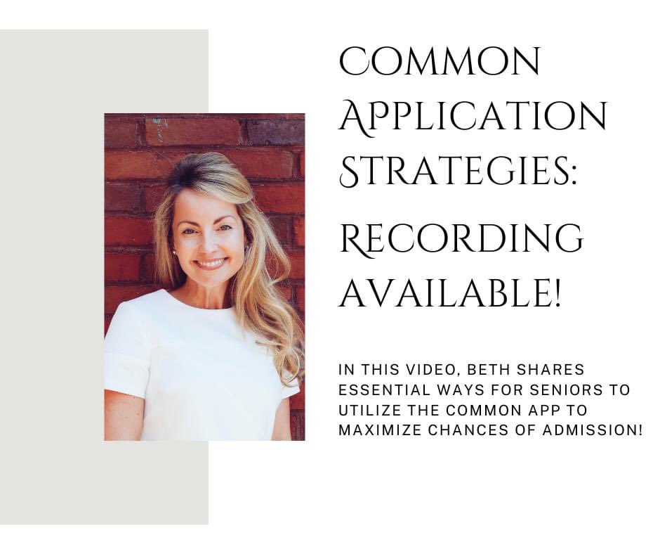To help navigate the Common App, Beth has created a video to share her expertise on how to utilize key parts of the app to maximize admission chances!
 
tinyurl.com/BethCommonApp
Passcode:  2!4f*JnJ

#collegeplanning #education #collegeessays #CommonApp #CommonApplication #seniors