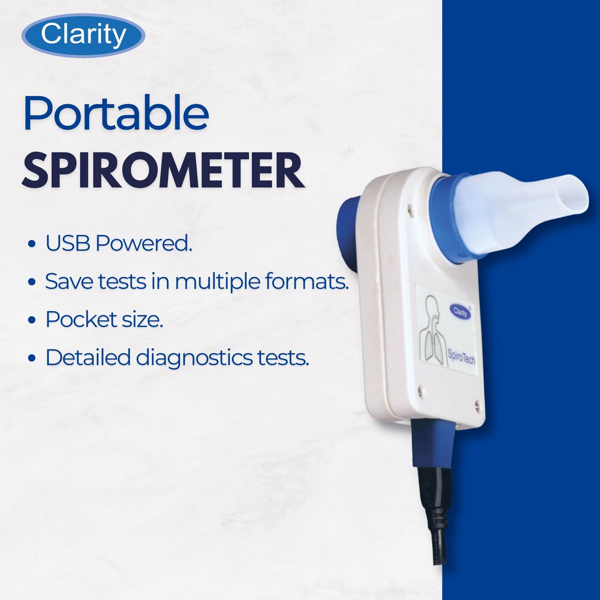 claritymedical's tweet image. Pulmonary function testing device that can fit in your pocket. Clarity's USB-powered spirometer is portable and reliable. For more info, visit: bit.ly/Clarity-Spirot…
#ClarityMEdical #Spirotech #pulmonology #HealthTech