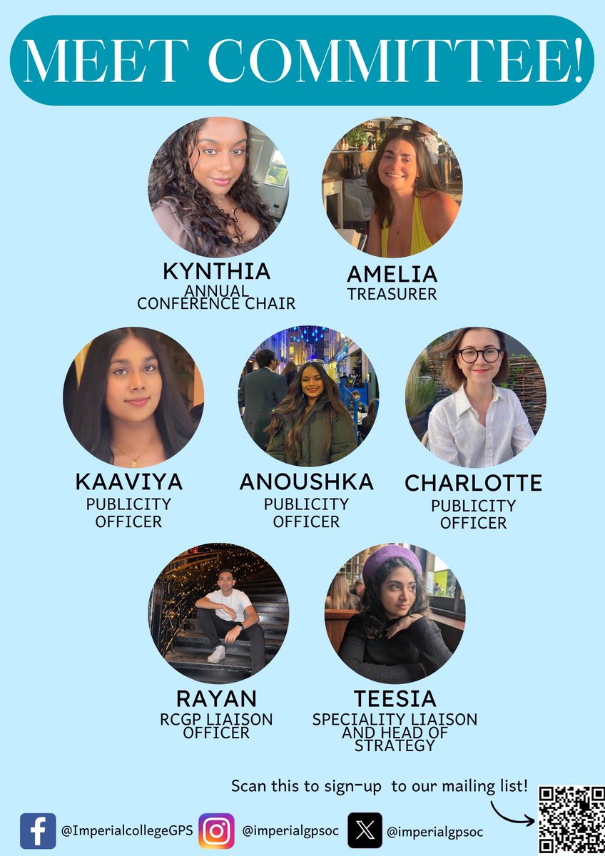 imperialgpsoc's tweet photo. WELCOME BACK TO GP SOCIETY! Here is the second half of our committee for 2023-2024 🩺

Remember to scan the QR Code at the bottom to join our mailing list! https://t.co/QL9VKSCt9o