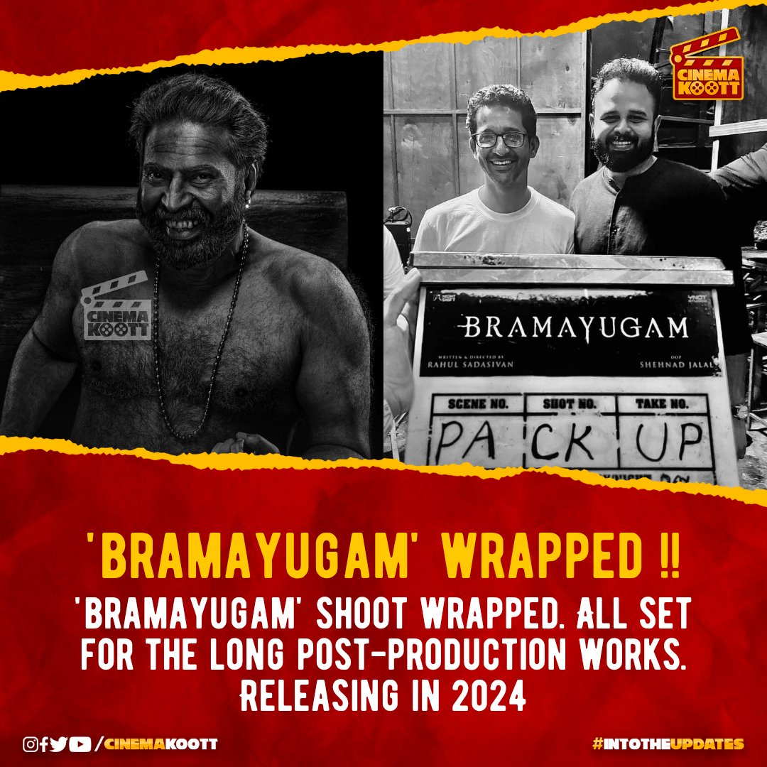 🎞️ #Bramayugam Wrapped 🔥

#Mammootty #RahulSadasivan #ArjunAshokan #SiddharthBharathan #AmaldaLiz 
-
-
-
-
#intotheupdates #cinemakoott