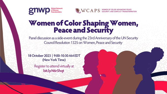 gnwp_gnwp's tweet photo. 🚨STARTING SOON
From 9-10:30 NY, join GNWP🟣 & @WCAPSinCanada in "Women of Color Shaping #WomenPeaceSecurity." The panel discussion will highlight contributions💫 & advocacy📢 of racialized & Indigenous women peacebuilders🕊️
RSVP➡️https://t.co/nQS9wFhSp1 https://t.co/DSQt4QBWIK