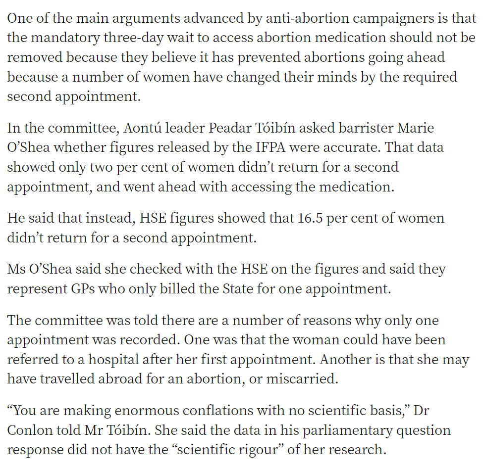 'You are making enormous conflations with no scientific basis.'

Dr Catherine Conlon on Mr P Tóibín, who once again sought to misrepresent data on abortions and the patronising and unnecessary three-day wait. 
#AbortionReview