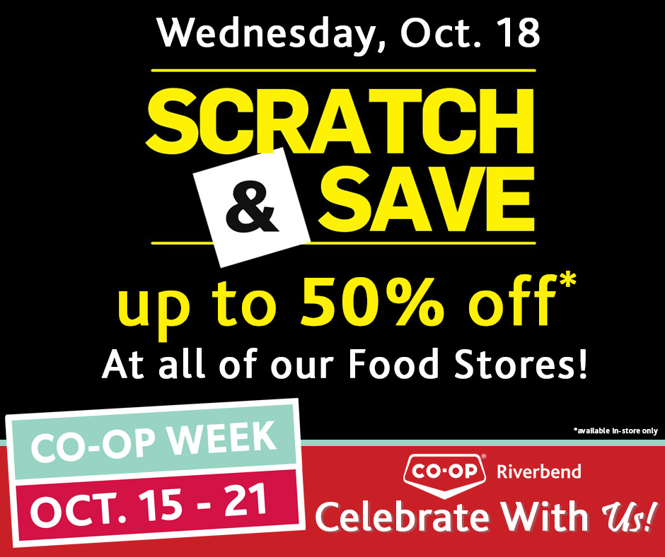 🎊 It is Co-op Week! 🎈 

🛒 You have a chance to win as much as 50% off your grocery purchases at our Food Stores with Scratch-N-Save! 🥚 No minimum purchase required.

#WeAreOutlook #WeAreTullis #WeAreCommunity #WeAreCoop