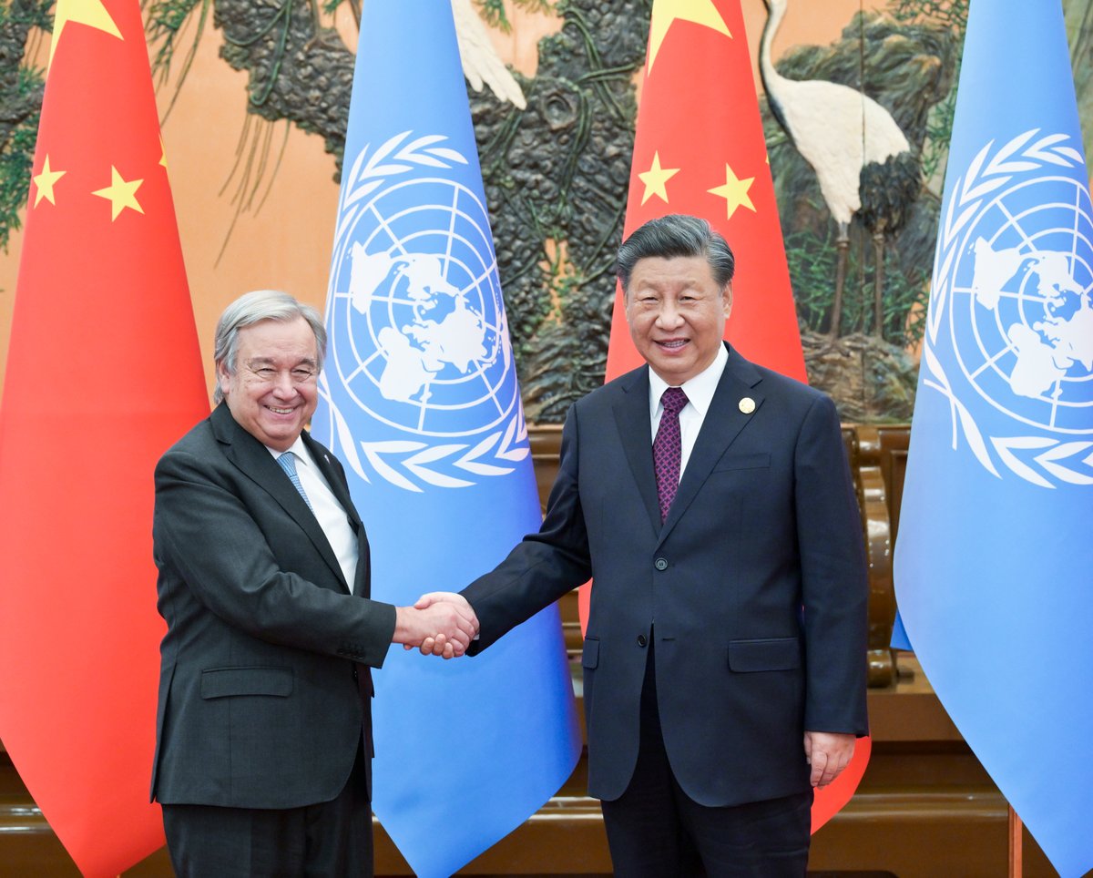 President Xi Jinping met with UN Secretary-General António Guterres @antonioguterres who is in China to attend the third #BeltandRoadForum. @UN is a vital partner in Belt and Road cooperation.