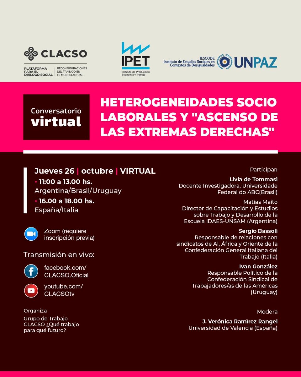 Les esperamos para seguir reflexionando sobre temas urgentes y necesarios. Link de Inscripción clacso.org/actividad/conv…