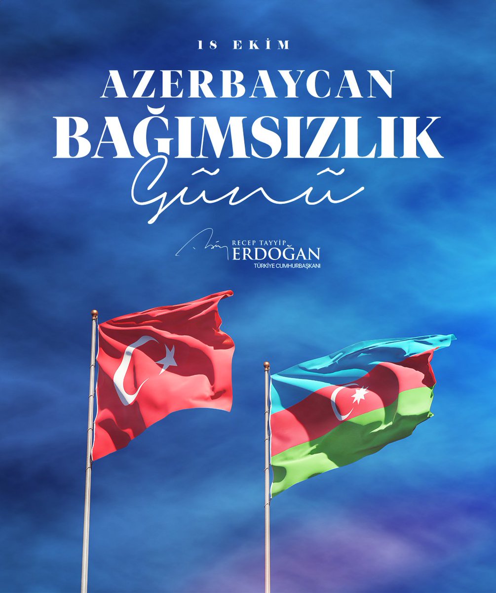 Dünyada eşi benzeri olmayan bir kardeşliğe sahip olduğumuz Can Azerbaycan'ın bağımsızlık yıl dönümünü en kalbî duygularımla tebrik ediyorum. Cumhurbaşkanı İlham Aliyev gardaşıma ve tüm Azerbaycan halkına bu gurur günü vesilesiyle Türkiye'nin selamını iletiyorum. 🇹🇷🇦🇿
