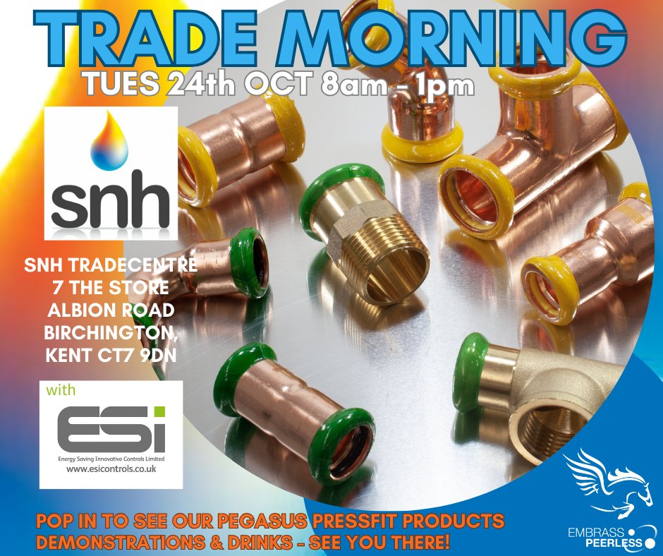 It's a Trade Morning week next week! If you're in Birchington KENT we'll be at <a href="/snhtrade/">snh</a> with our Pegasus PressFit ranges, lots of tips and tricks, lots of fantastic products and even refreshments to keep you winning!
#plumbing #Heating #fireshop #shopbirchington #TradeMorning