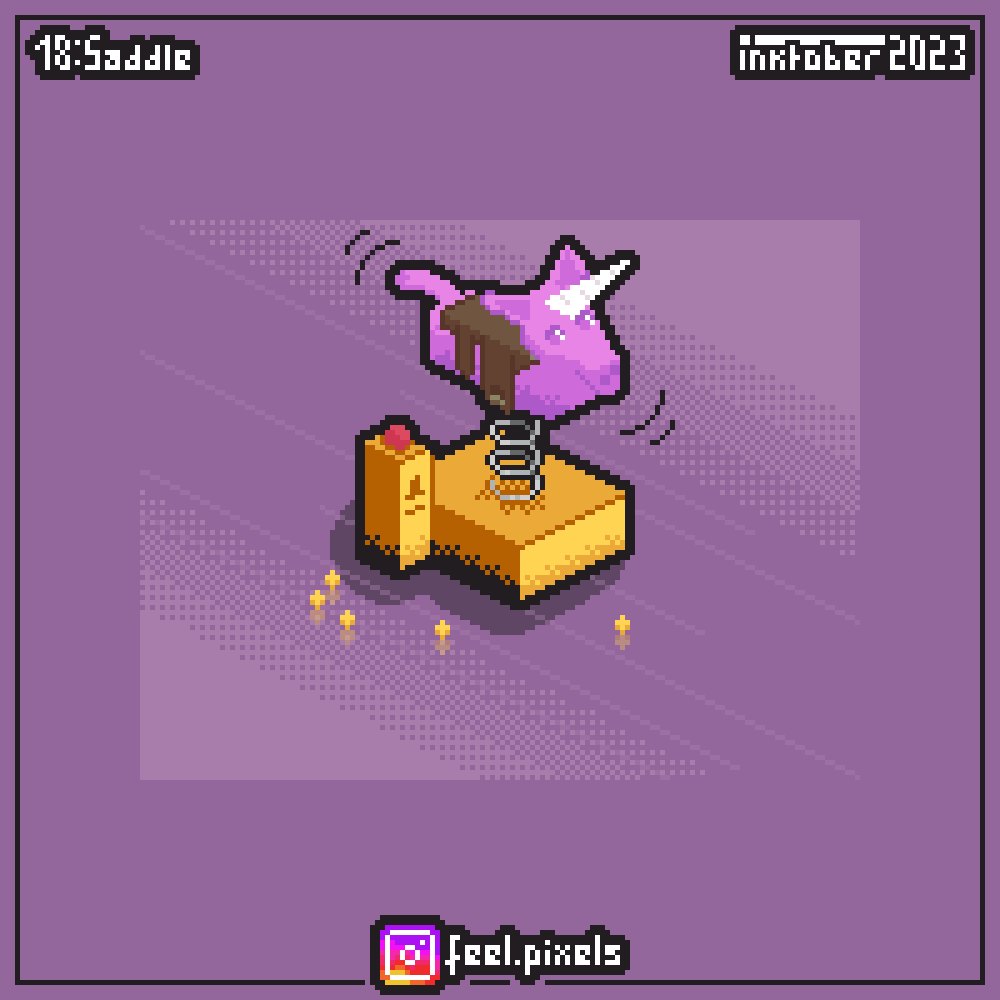 feel_pixels's tweet photo. For #inktober 2023,
18 : Saddle,
@inktober #inktober2023saddle #pixelart #ドット絵 #aseprite #frenchartist #kidtoys #horse https://t.co/S5SjaAn2w6