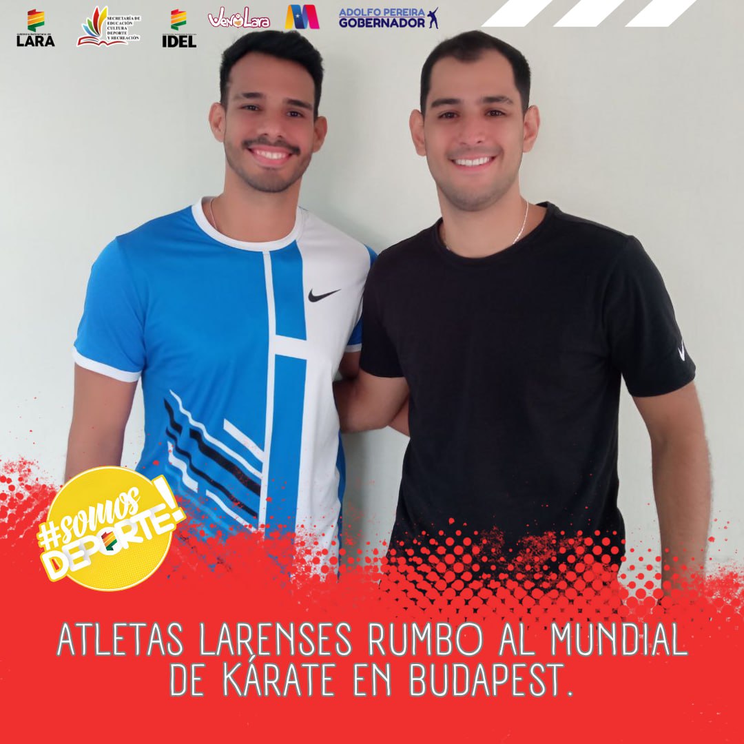 Nuestros talentosos larenses, Edgar Chávez y Freddy Valera, estarán representando con orgullo a nuestro país en el Mundial de Karate que se llevará a cabo en Budapest, Hungría, del 23 al 29 de este mes. Les deseamos todo el éxito en esta importante competencia.🥋💪🏻🇻🇪