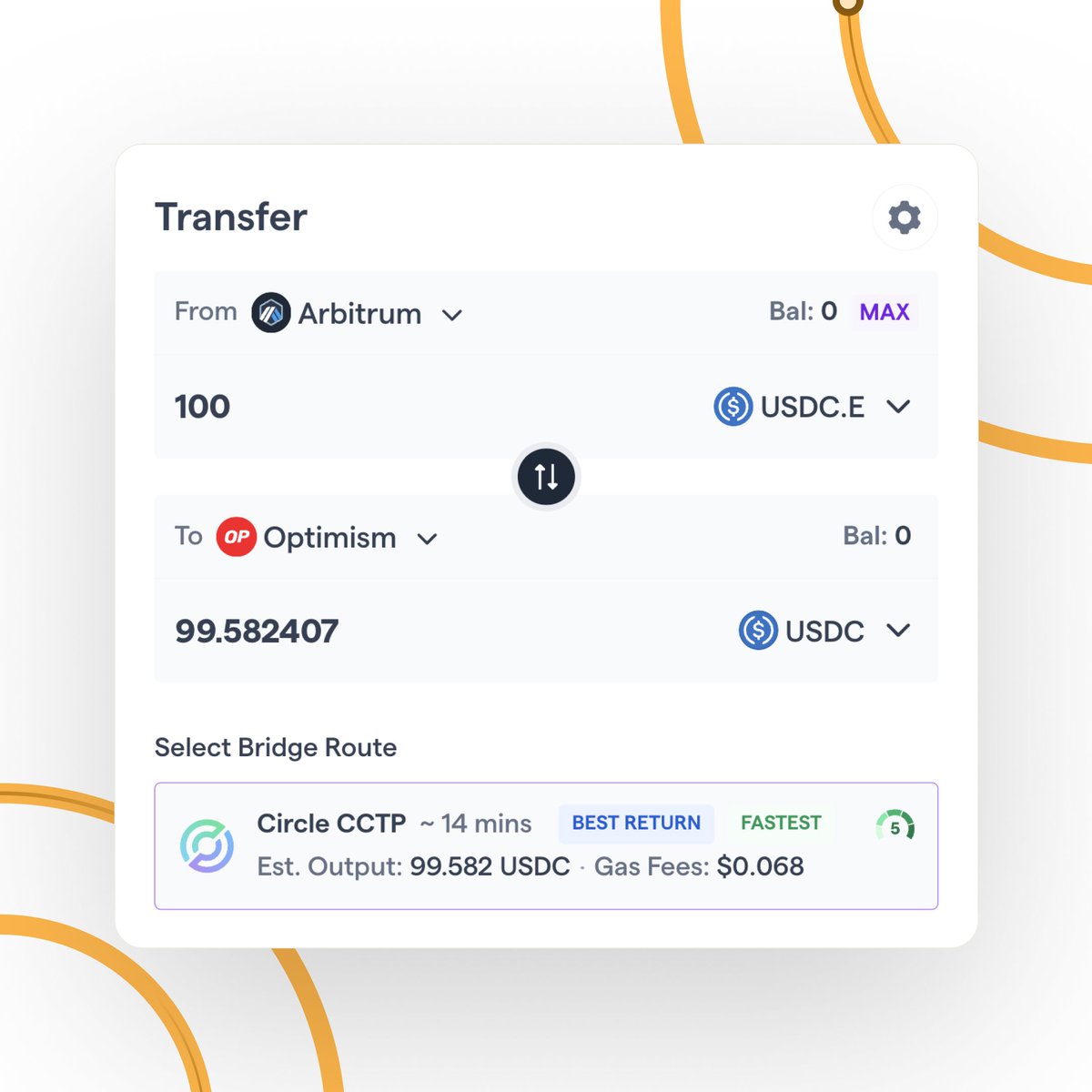 Tired of toggling between USDC &amp; USDC.e?

Let Bungee simplify things. Based on your destination token, it handles any necessary swaps automatically.

For instance, if you hold USDC.e, it'll be swapped into USDC &amp; bridged using Circle's CCTP, delivering native USDC - in one go.