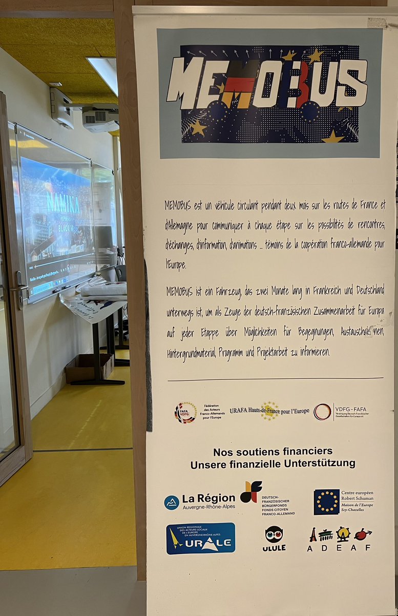 Arrivée du Memobus au LFA : après deux mois de périple en Allemagne et en France, le Memobus et ses intervenants terminent leur parcours avec les élèves de la cité scolaire autour d’activités bilingues !
« Se connaître pour se comprendre »autour des 60 ans du Traité de l’Elysée.