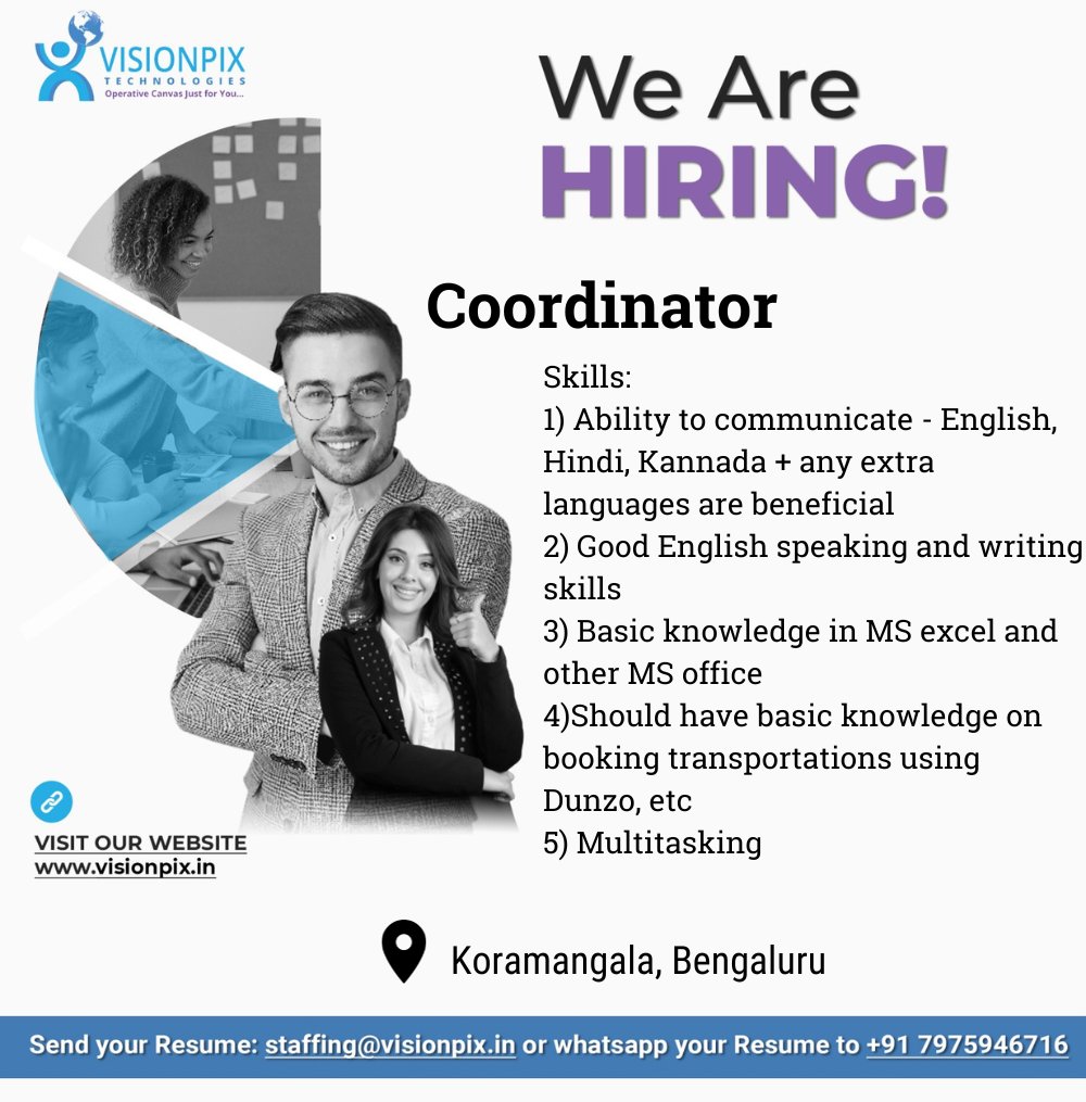 Hiring for Coordinator role,

Eligible applicants share your resume to staffing@visionpix.in or WhatsApp your resume to +91 79759 46716

#visionpixhiring #multitasking #Multilanguage #coordinator #frontendjobs