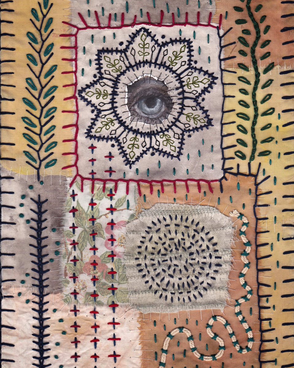 JoannaHartist's tweet photo. “Autumn Harvest” -17.10.2023
..
#naturaldyetextiles #patchwork #warmcolours #autumnharvest #handstitchedart #slowstitching #handembroidery #embroideredart #experimentaltextiles #gouachepainting #eyeportrait #abstractart #autumnart #stitchtherapy https://t.co/q2Cez3uQGM