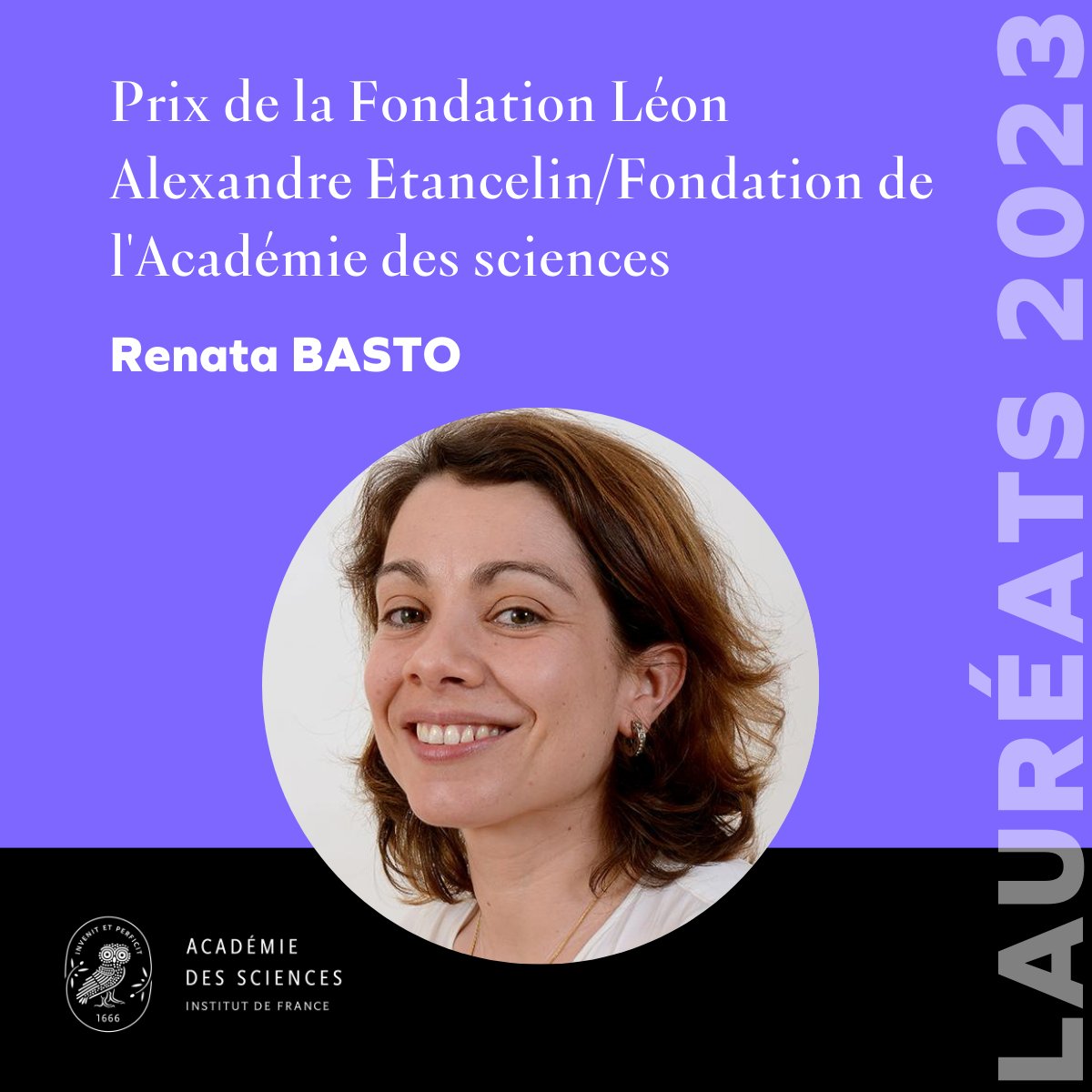 🏆 Félicitations à la Dr @BastoRenata, directrice de recherche au @CNRS et cheffe de l'équipe de recherche @basto_lab à l'@institut_curie, lauréate du Prix de la Fondation Léon Alexandre Etancelin / Fondation de l'@Acadciences 👏

#prixAcadSciences