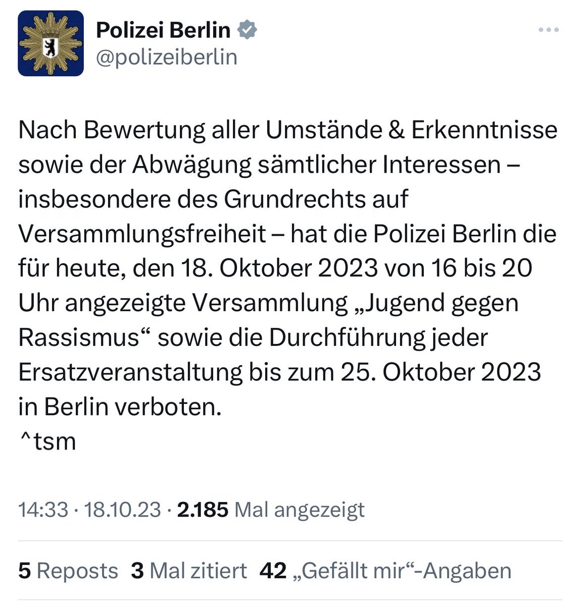 Es ist ein extrem gefährliches Spiel, was hier gespielt wird: Deutsche #Außenpolitik wird über Verbote und Polizeieinsätze nach Innen durchgesetzt. Diese treffen vor allem Migranten. Dazu noch rassistische Debatten, seit Monaten.