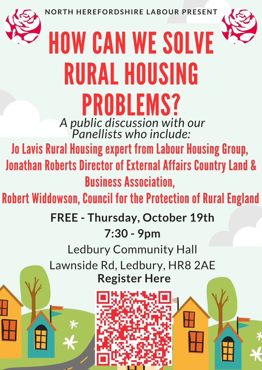 Rural Housing is becoming a massive issue in areas like Herefordshire. So, how can we solve rural housing problems? Come and join a public discussion on Thursday 19 October, Ledbury Community Hall. Reserve your seat is.gd/EbtP1n