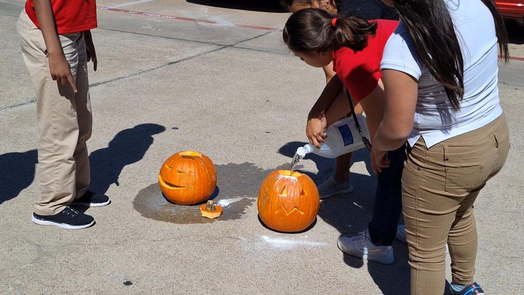 Last week I got to watch as our AMAZING LIFE Teachers and Students did a lesson on dissecting pumpkins and planting their seeds to watch them grow. Part 2 was experimenting with putting baking soda and vinegar inside of the pumpkin to watch it grow and explode! @Austin_Broncos