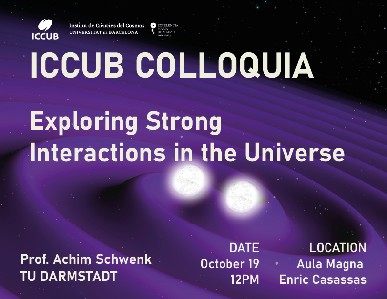 ICC_UB's tweet photo. #ICCUBColloquia | Tomorrow prof. Achim Schwenk will offer the colloquium "Exploring Strong Interactions in the Universe" 

🗓️19 October at 12PM
📍 Aula Magna Enric Casassas @FisicaUB and YouTube

Don't miss it!

🖇️https://t.co/yvFw4PpLBJ https://t.co/y6WB40nmyR