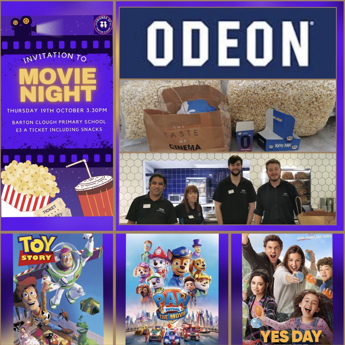 FOBC presents Movie Night!  We are very pleased to share that the FOBC have secured donations from the Odeon at the Trafford Centre ready for Thursday! A big thank you to Darren and his team for their donation of 3 large bags of popcorn, 70 popcorn boxes and 70 snack boxes!