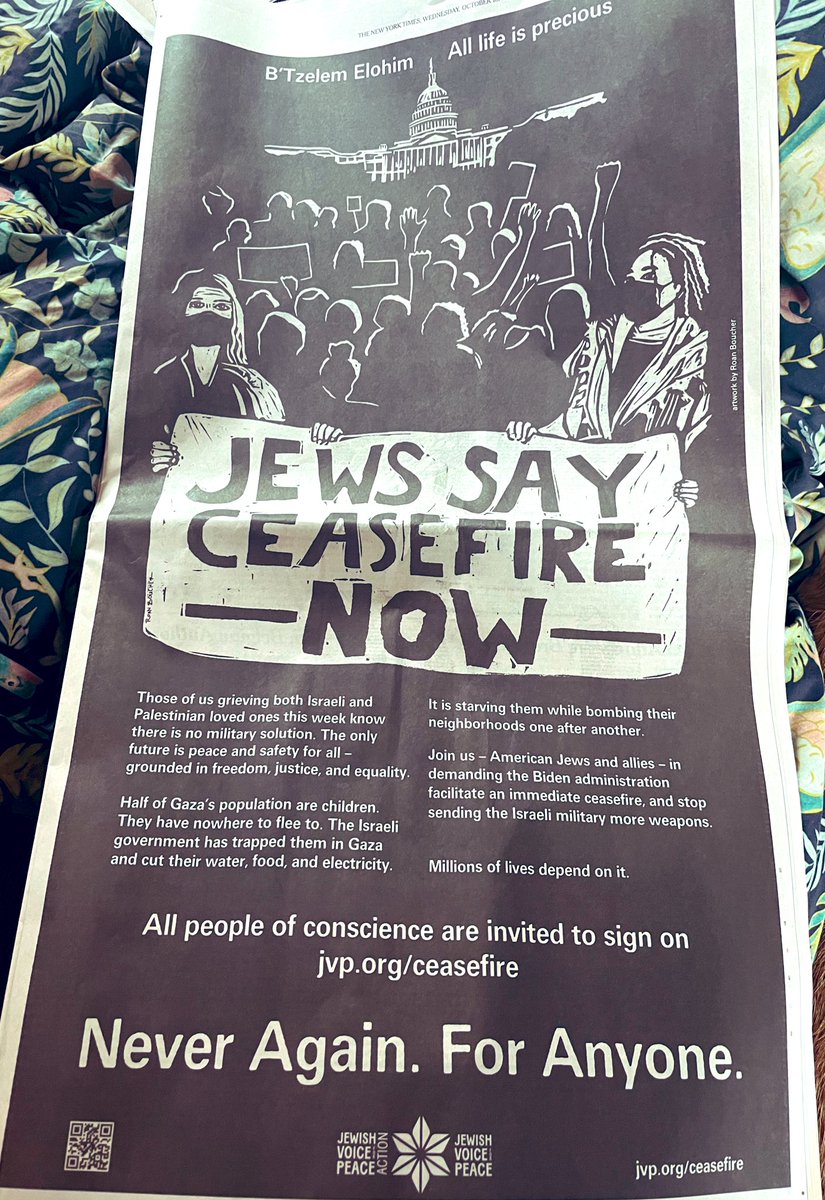 triofrancos's tweet image. Inspiring to see this full page call to action from @jvplive and @IfNotNowOrg in The New York Times this morning 🔥 

Solidarity to everyone filling the streets of DC today, demanding a ceasefire, and an end to genocide, occupation, and apartheid