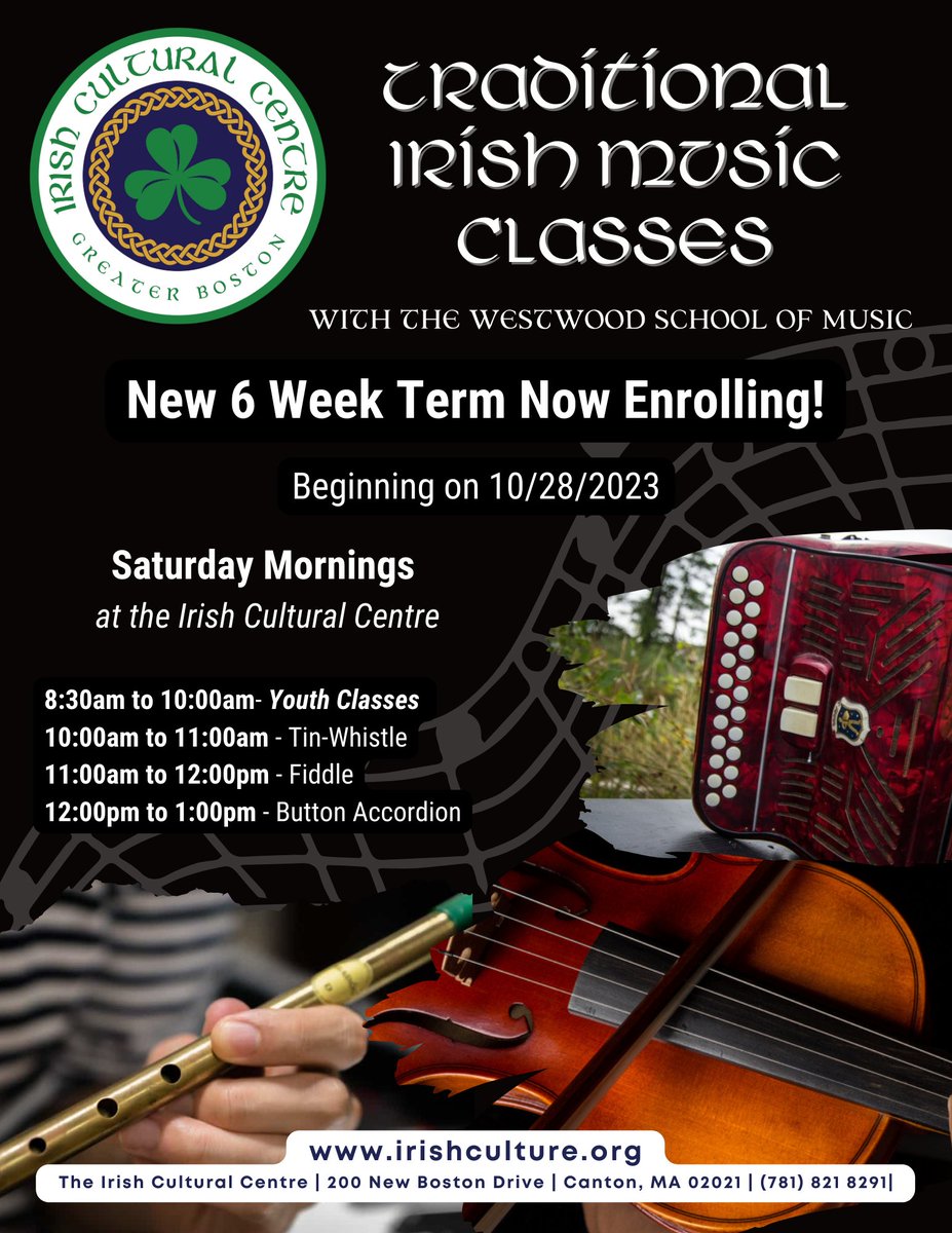 IrishCultureBos's tweet image. Enroll now for our new 6-week term of traditional Irish music lessons in partnership with the Westwood School of Music and the talented Denis Galvin.
Visit our classes page to register: bit.ly/3rYdqnh
#FiddleLessons #IrishMusic #MusicEducation #BostonIrish