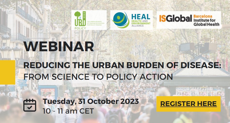 31 Oct 💡 Join #UBDPolicy webinar on #WorldCitiesDay and discover policy recommendations for healthier urban living! Register: ow.ly/lLoN50PVwul 📢 #noise 🌳 green space ☁️😶‍🌫️#AirPollution 🏃‍♀️physical activity for 1,000 ❤️‍🩹HEALTHIER EU cities @MeteorResearch