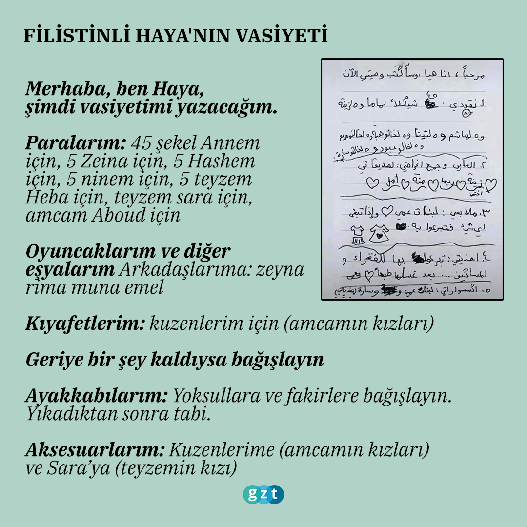 📜Gazzeli küçük Haya'nın vasiyet mektubu...