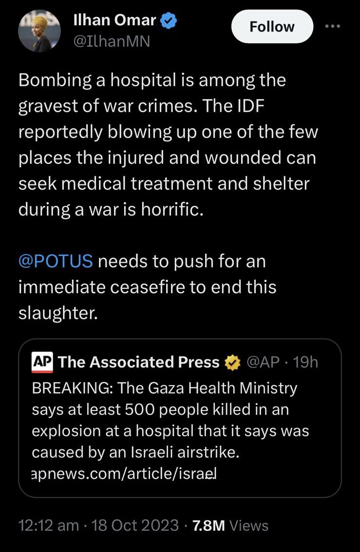 Stop genocide in Palestine 🇵🇸 . War crimes should stop before the world heads to WW3. Bombing hospitals is a crime and Israel should be condemned globally by Potus and Canadian PM.

Shame on you.