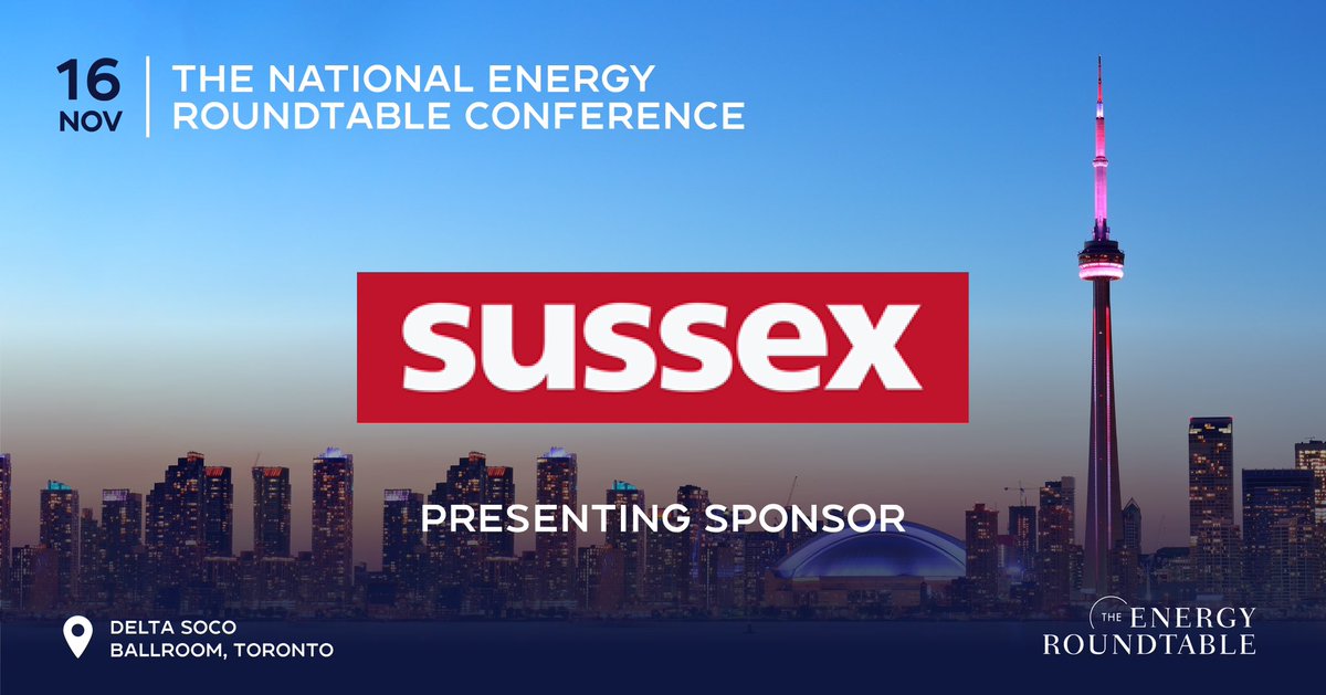 We would like to thank @SussexStrategy, our presenting sponsor for our 8th annual National Energy Roundtable conference in Toronto. For more information or to register, visit: buff.ly/2K22Jtd #Energy #ERT #EnergyRoundtable