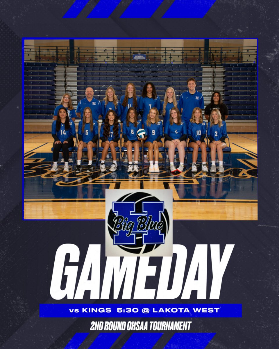 HHSBigBlueAD's tweet photo. Big Blue Volleyball travels to Lakota West tonight to take on Kings in the 2nd round of OHSAA tournament action. Good Luck to our Girls!! https://t.co/o1QW2PMB6l