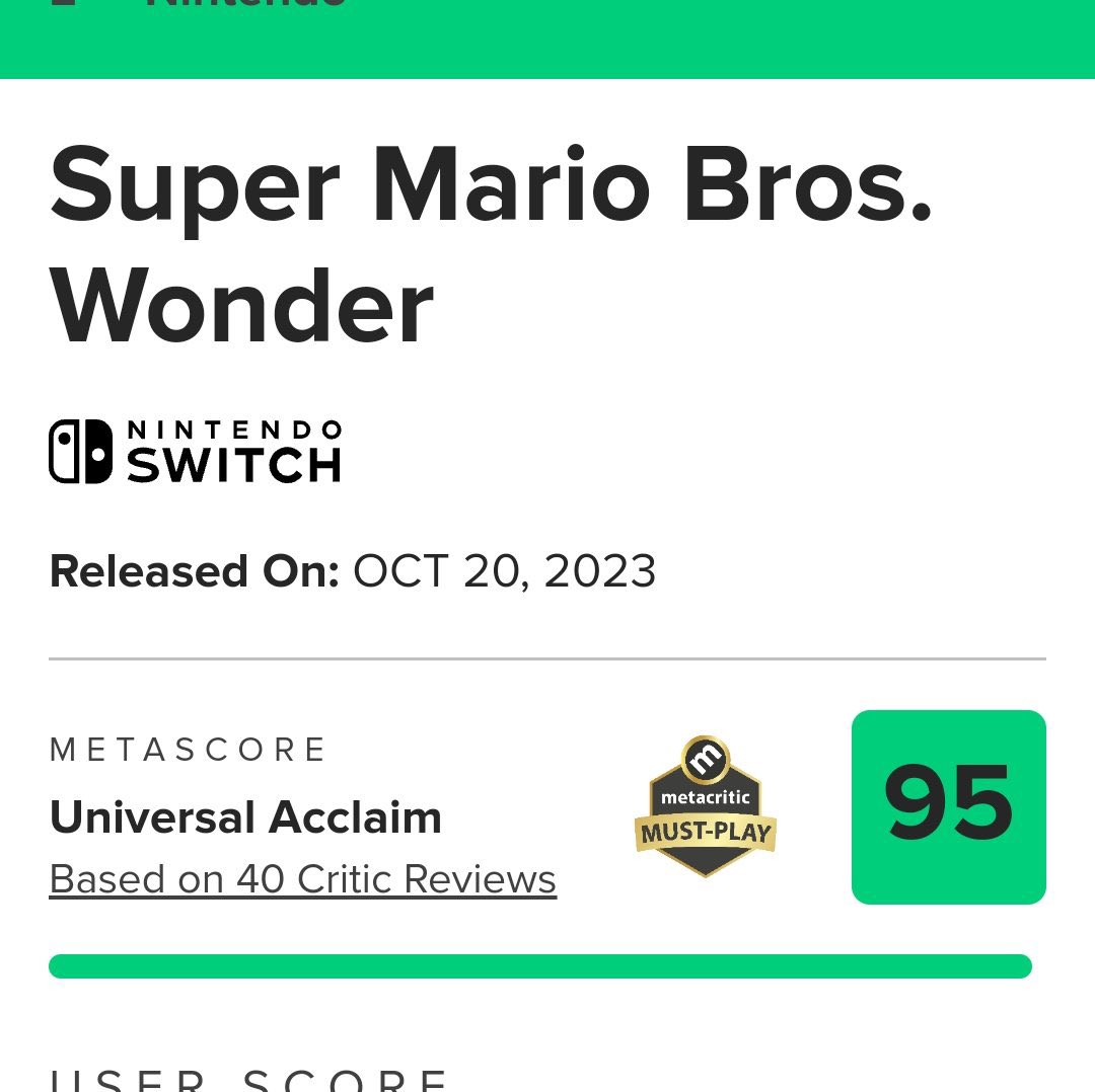 Super Mario Bros Wonder lands 90+ Metacritic score after first reviews