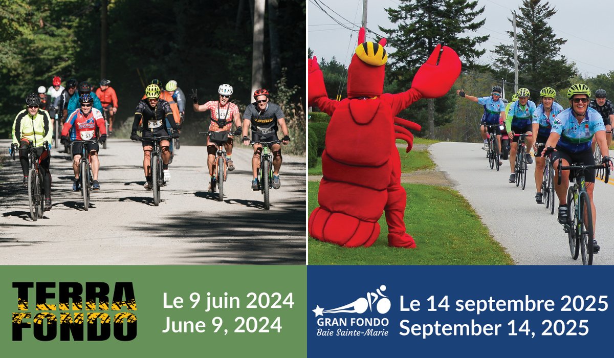 Marquez vos calendriers! Save the dates! 🚴‍♀️😍🚴‍♂️ 2024 Terra Fondo = le dimanche 9 juin / Sunday, June 9 2025 Gran Fondo = le dimanche 14 septembre / Sunday, September 14 #GranFondo #cyclenovascotia