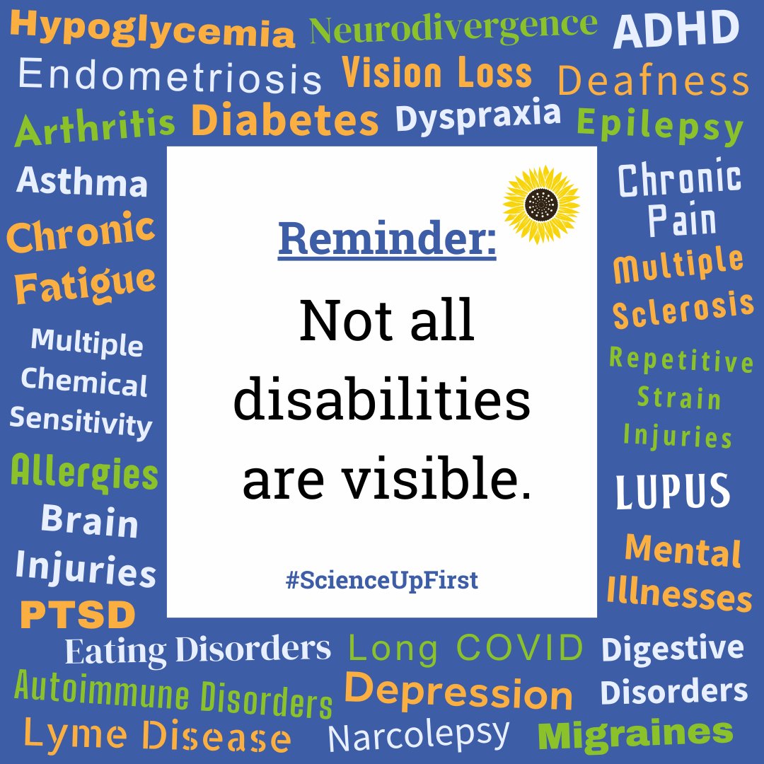 Did you know? Approximately 1 out of 5 people living in Canada is also living with a disability. This number might seem high, but the reality is that many disabilities are invisible.

#ScienceUpFirst #InvisibleDisabilitiesWeek

🧵[1/5]